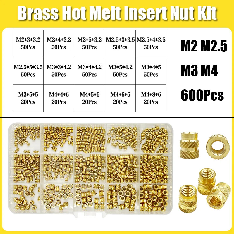 Brass Threaded Insert Nut Kit M2 M2.5 M3 M4 M5 M6 M8 Hot Melt Heat Knurled Embed