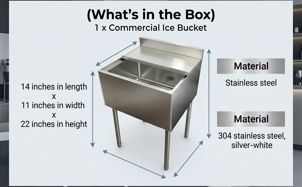 11×14in Stainless Steel Commercial Ice Bin w/Sliding Lid Drainage Ice Chest