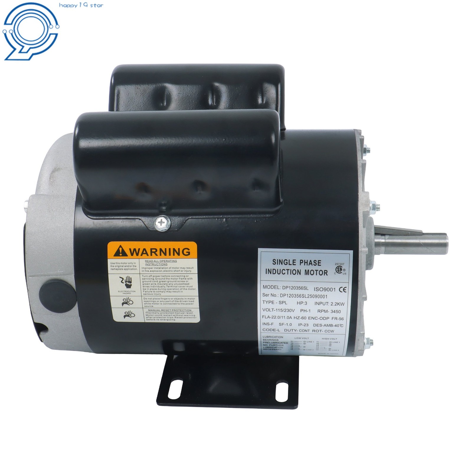 1 Phase 115-230 Volts 3 HP SPL 3450 RPM Electric Motor 56 Frame 5/8″