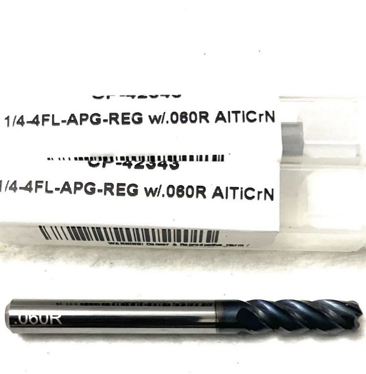 1/4″ 4FL Corner Radius End Mill .06R Solid Carbide AlTiCrN Carbide Plus CP-42343