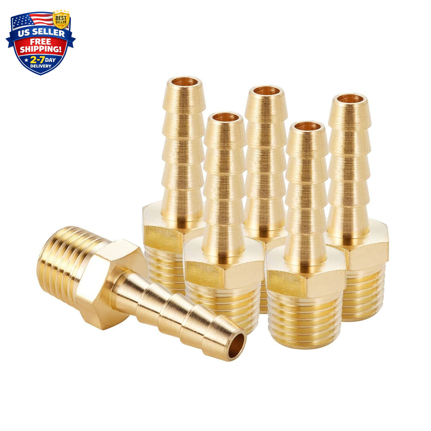Brass Hose Barb Fittings,1/4″ Barb X 1/4″ NPT Male Air Hose Pipe Fittings,Compre