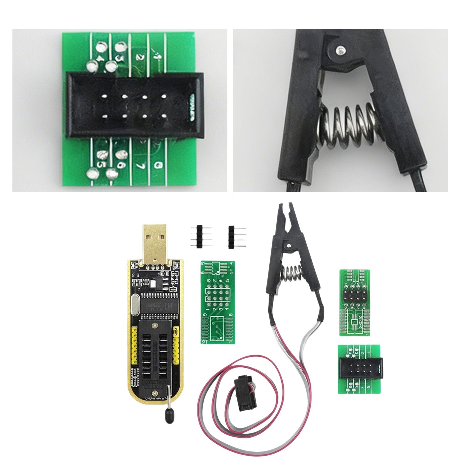 CH341A SOIC8 SOP8 Flash Chip EEPROM Programmer IC BIOS Test Clips 24 25 Seriesb2