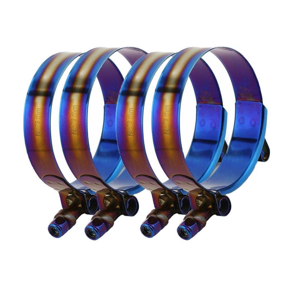 4× Adjustable Titanium Blue Stainless Steel T-Bolt Clamp Universal 45mm – 98mm
