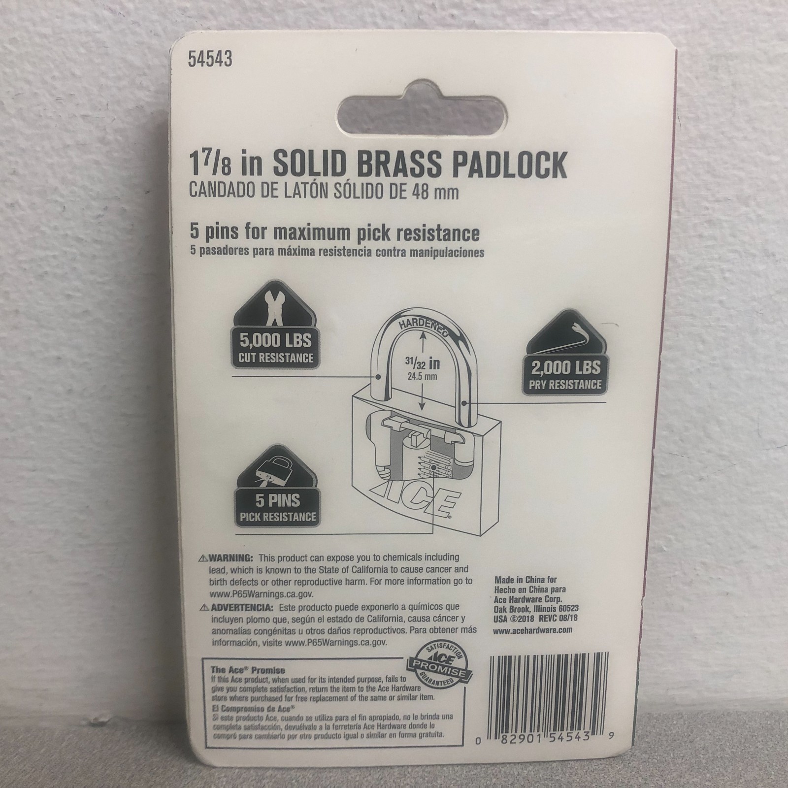 Brass Double Locking Padlock 54543 1-7/8 in. W X 2-3/4 in. L