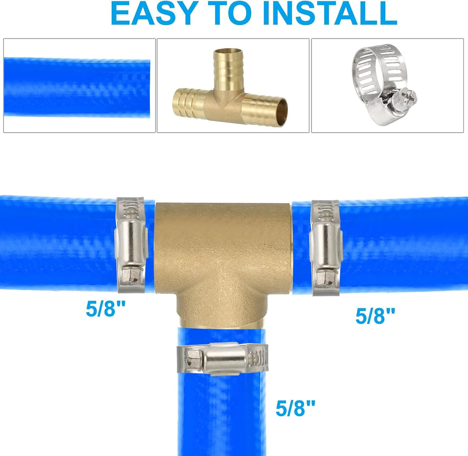 PATIKIL 5/8″ Brass Tee Hose Barb Fitting, 3 Ways Union Intersection T Shape Barb