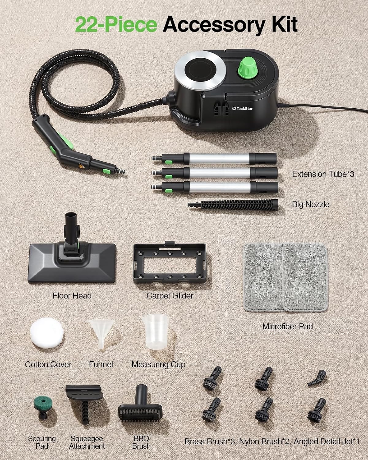 Taskstar 1500w Powerful High Pressure Steam Cleaner for Deep Cleaning 22 Tools