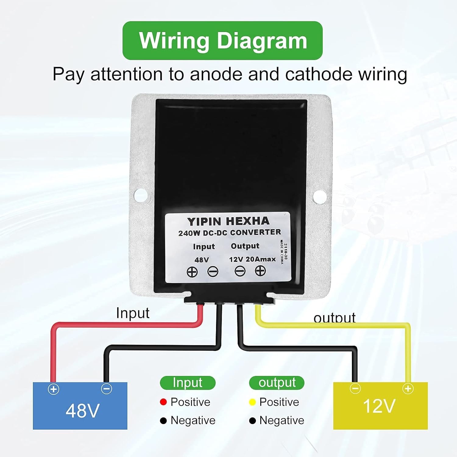 High-Efficiency 20A DC 36V/48V to 12V Buck Converter – Intelligent Protection