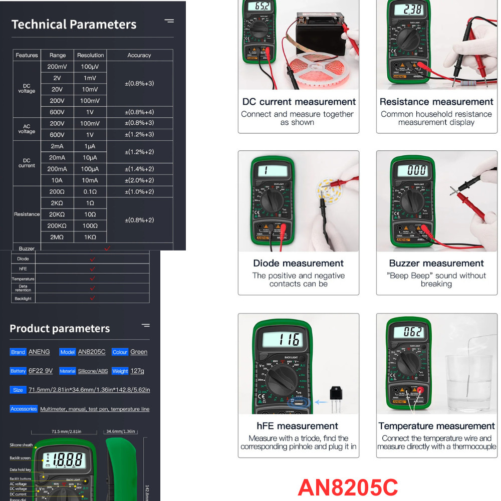 LCD Digital Multimeter Voltmeter Ammeter Ohmmeter Volt AC DC Tester Leads Meter