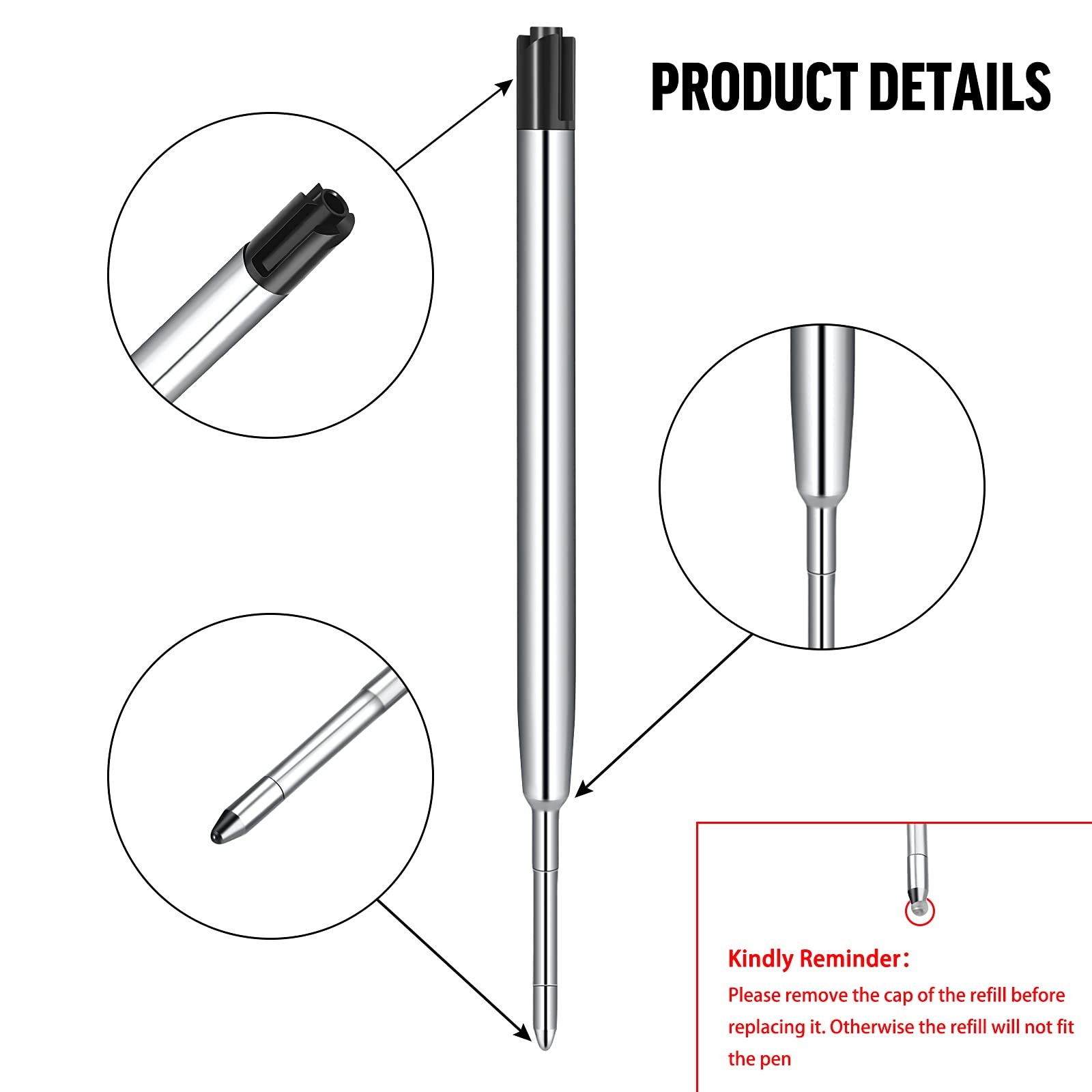12 Pieces Pen Refills Black Ink 1.0mm Medium 12 Count (Pack of 1),
