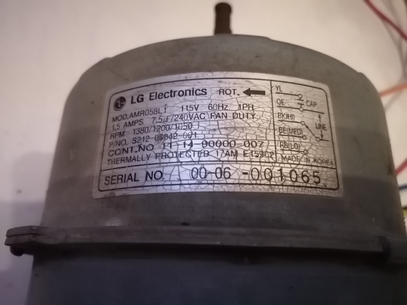 LG AMR058L1 Fedders Air Conditioner Fan Motor 11-14-90000-007