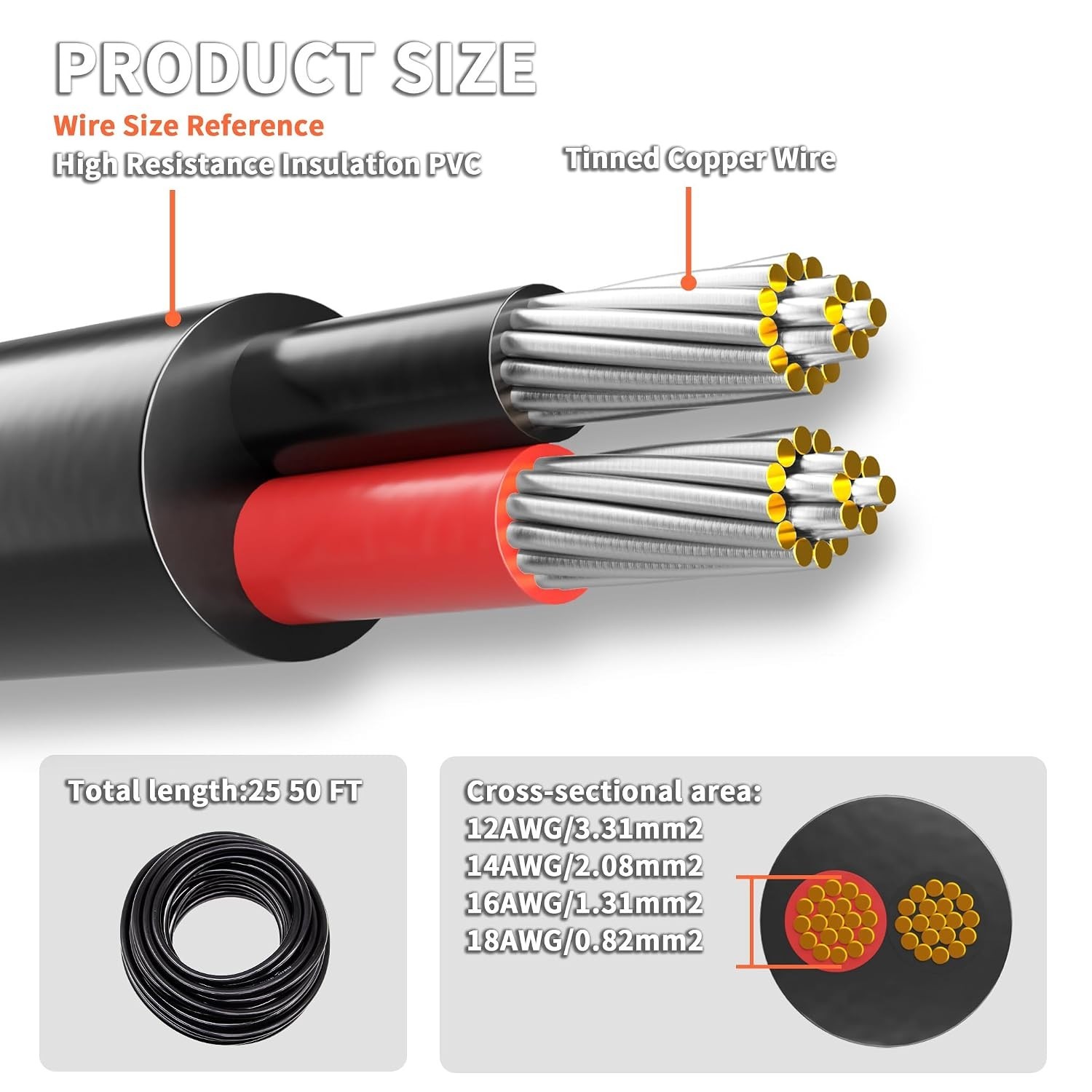 50FT 16 Gauge Wire 2 Conductor Electrical Wire,16 AWG Tinned Copper PVC Cable…