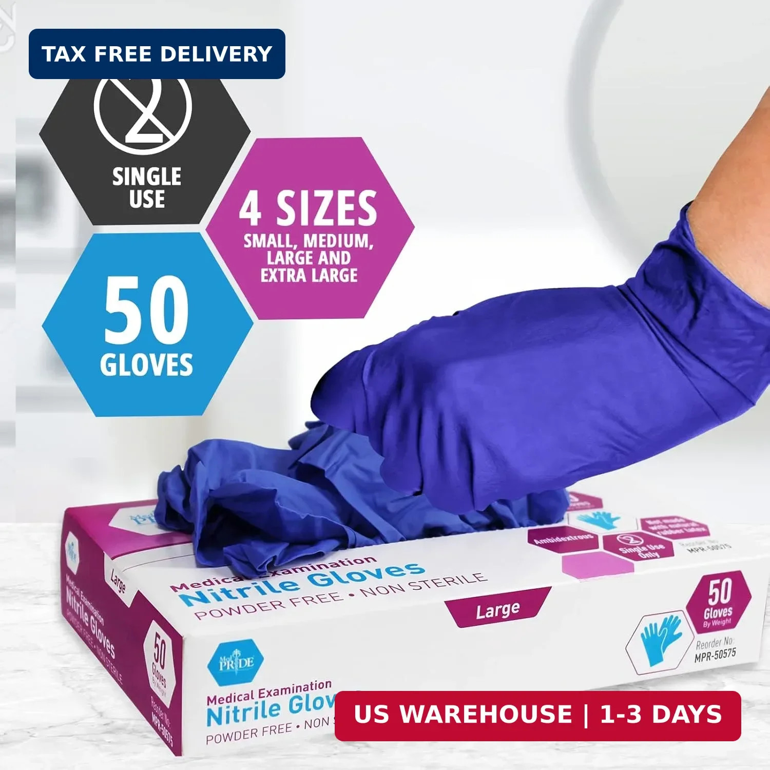 MED PRIDE Nitrile Medical Exam Gloves – Disposable Powder & Latex-Free Surgical