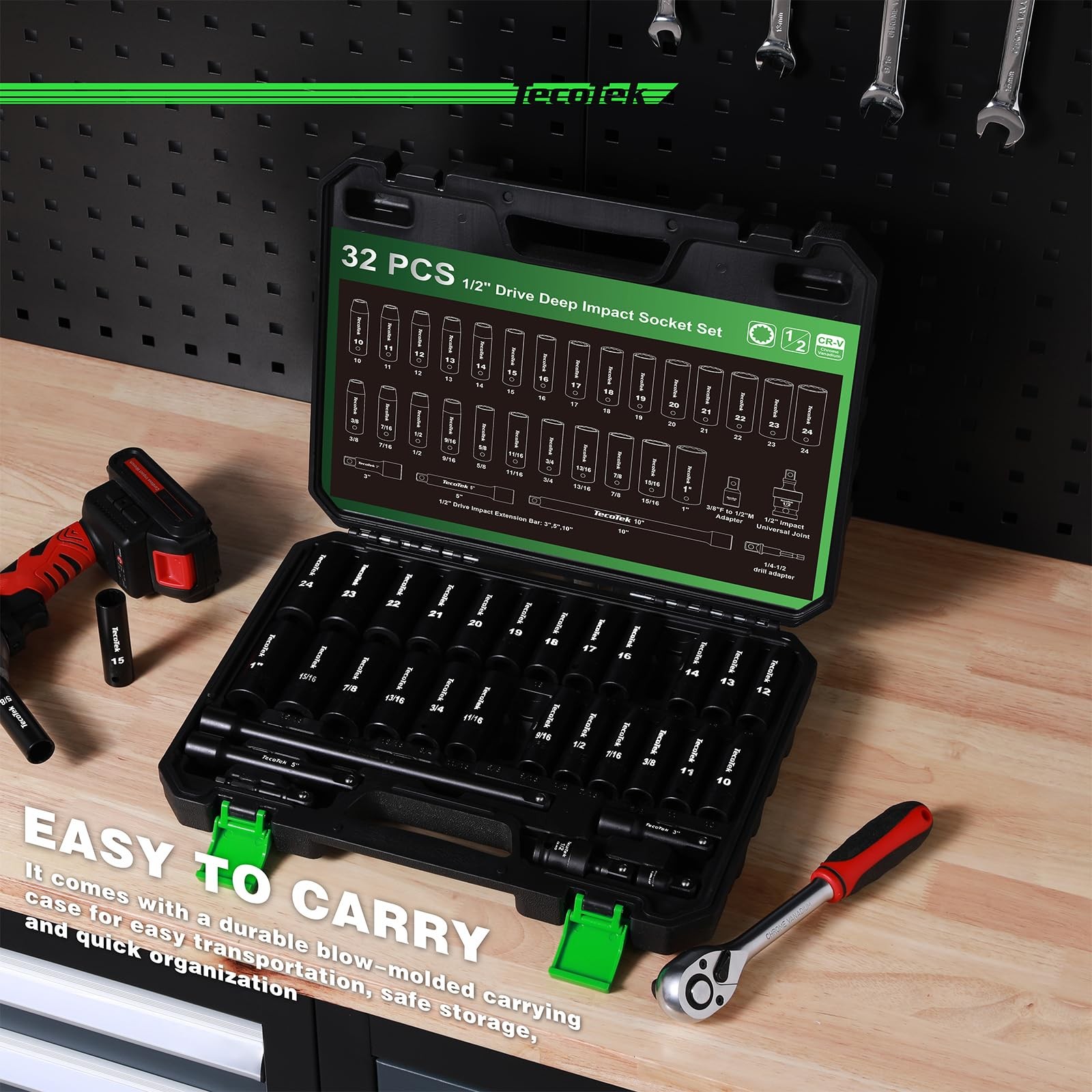 TecoTek 1/2″ Drive Deep 12-Point Impact Socket Set, 32-Piece SAE…