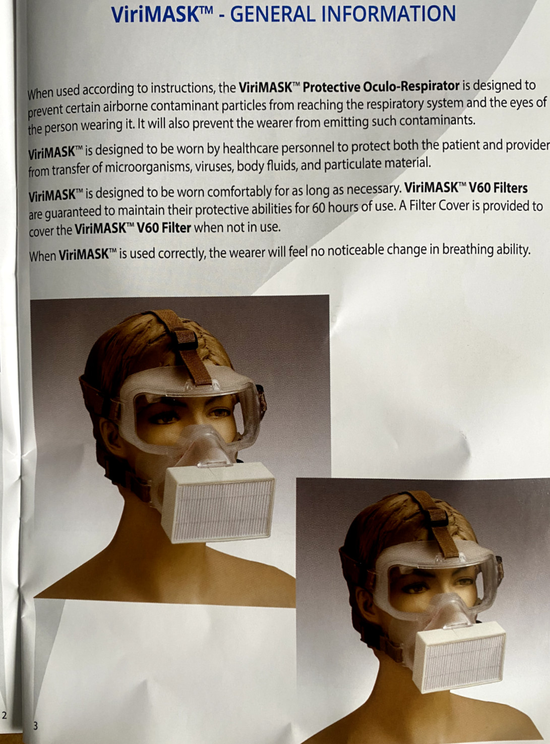ViriMask Protective ocular respirator Large beige V60+ 5 filters made in Israel