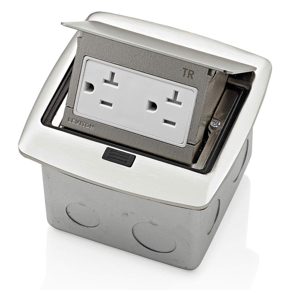 Leviton Pop-Up Floor Box with 20 Amp, Tamper-Resistant Outlet, PFTR2-BN,