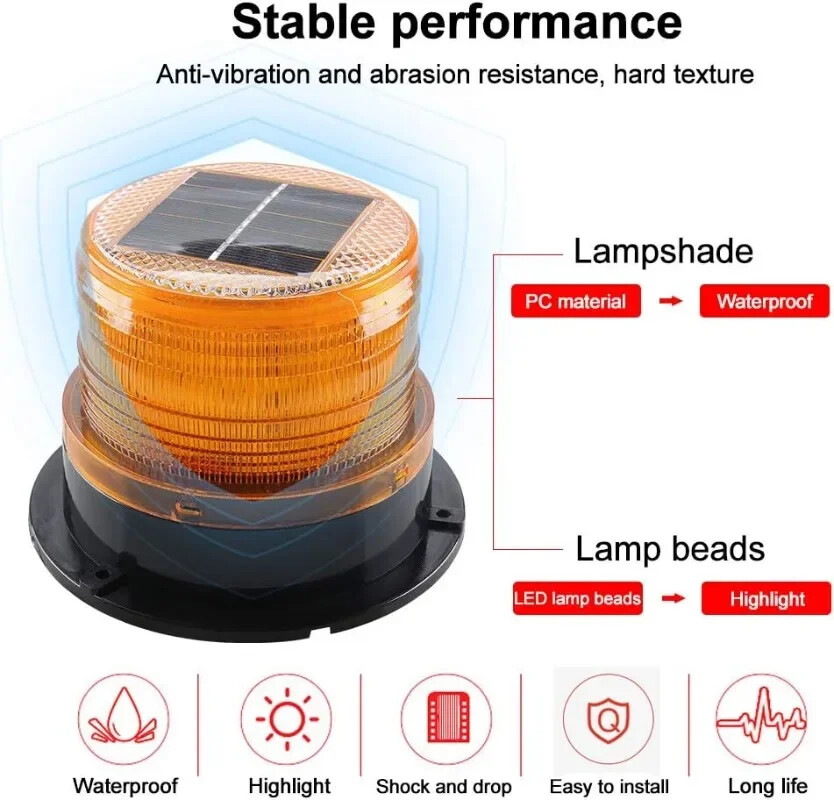 Solar Magnetic Battery Powered 18 LED Amber Warning Lights Strobe Beacon Light