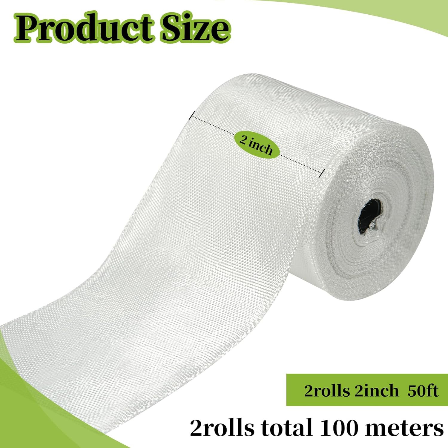 Fiberglass Cloth Tape 50FT 2 Rolls Non-Adhesive Plain Weave Repair High Strength
