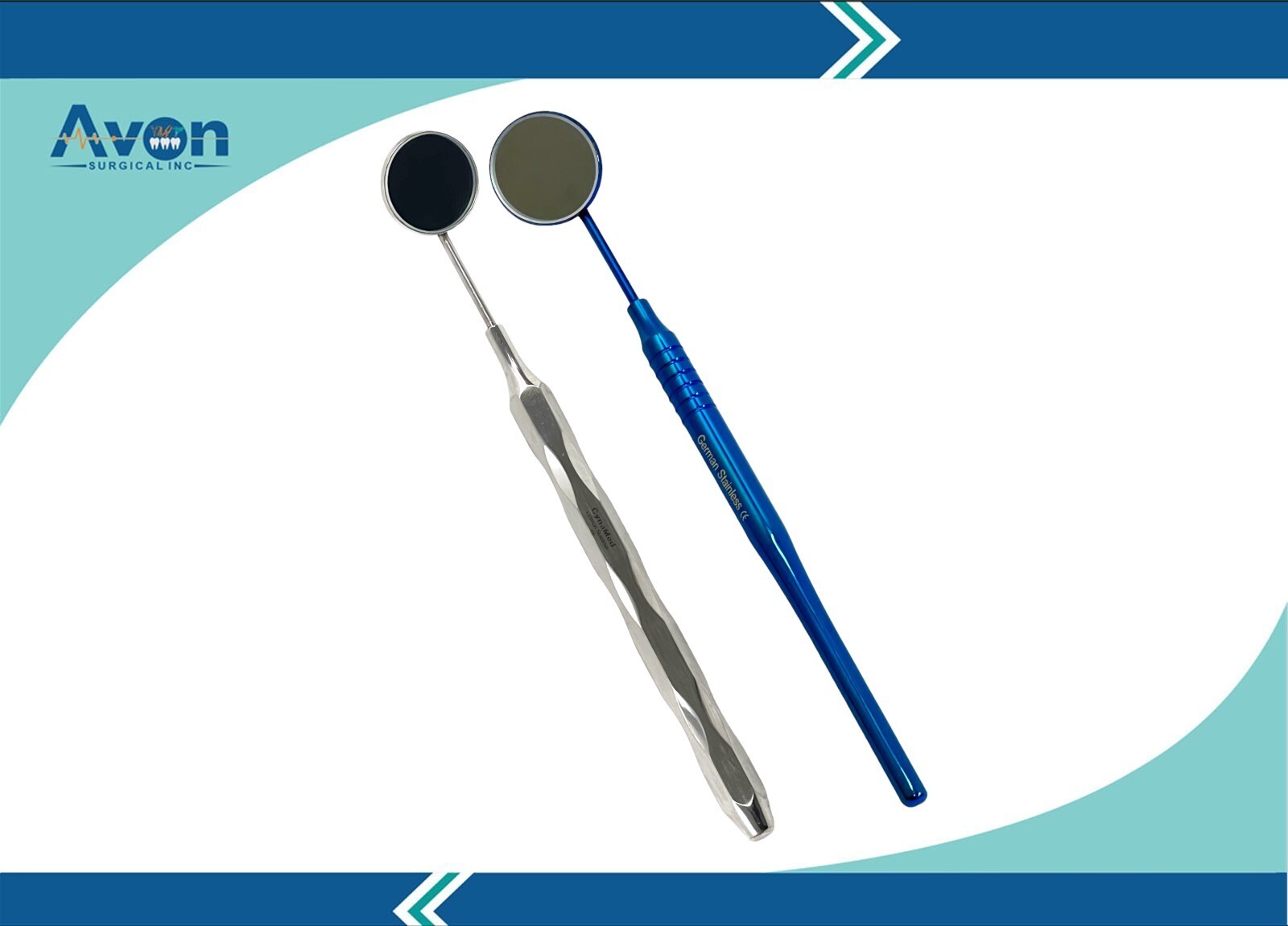 2 Pack Dental Examination Mouth Mirror #5, Blue Titanium & Silver Hollow Handle
