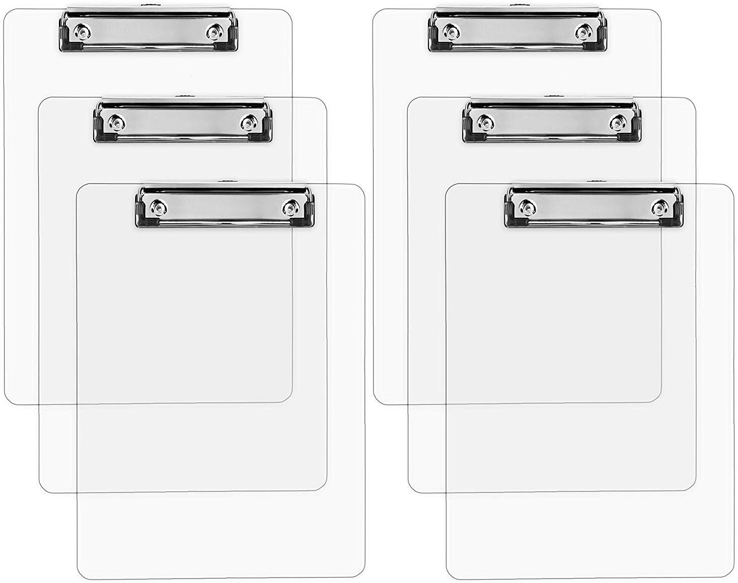 Set Of 6 Clear Acrylic Clipboards Durable Lightweight Stackable Office Use