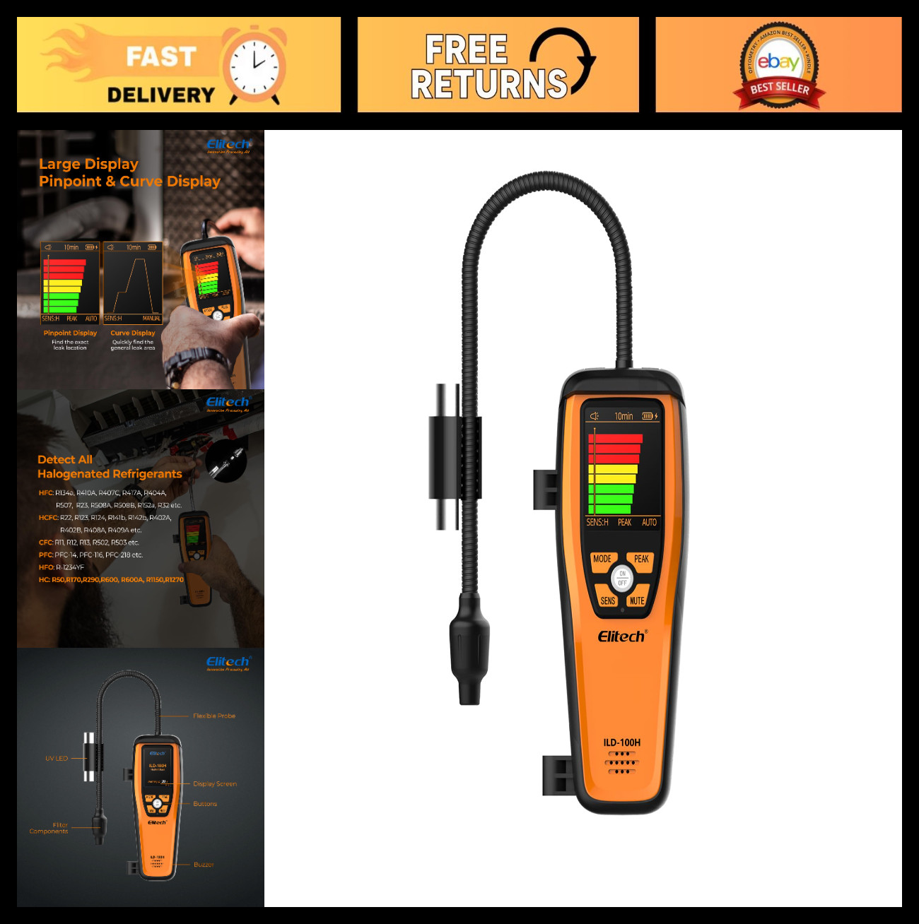 HVAC Refrigerant Leak Detector – Heated Diode Sensor for R22 R410A R134A R1234YF