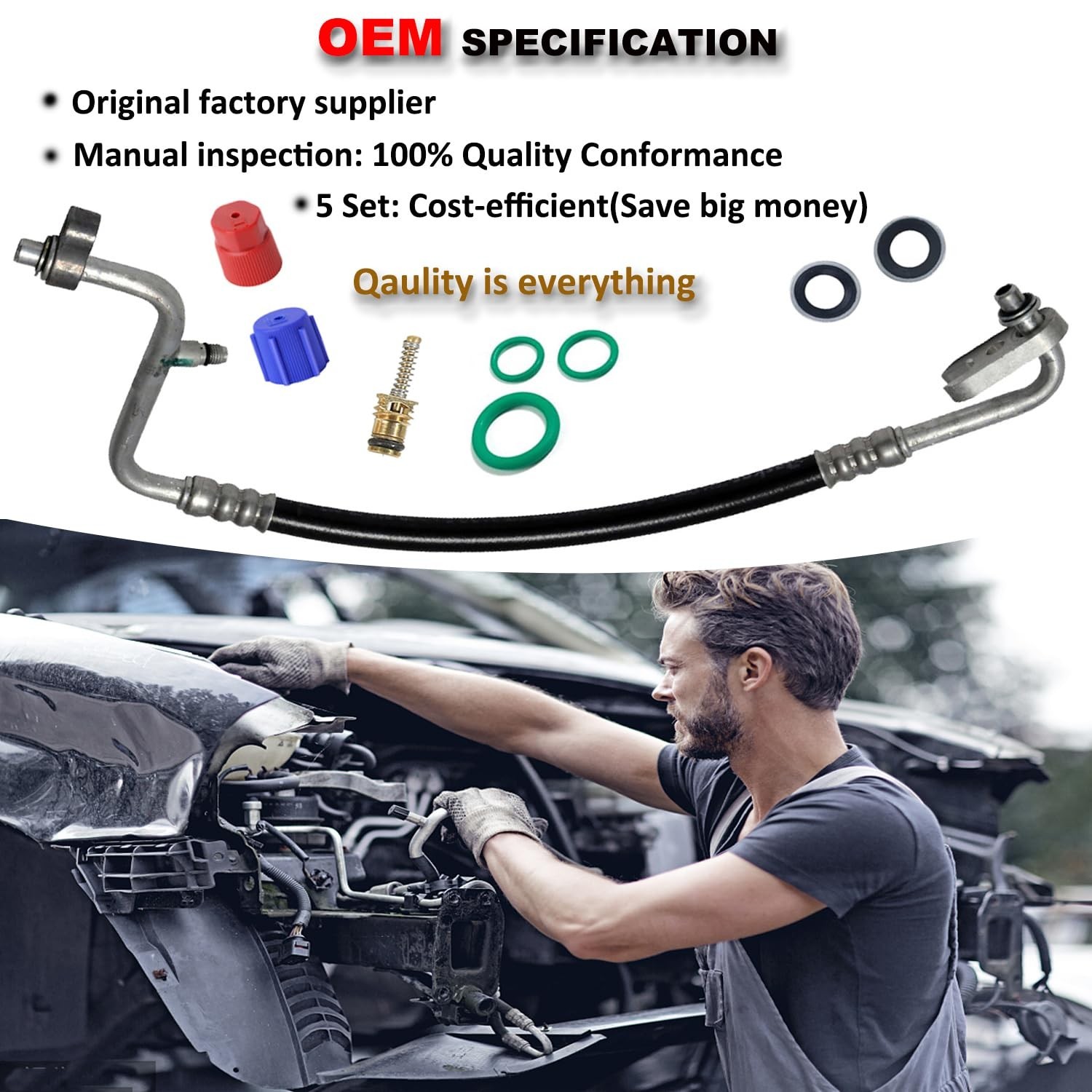 195PCS A/C Seal Kit,Ac O Ring Assortment Kit, AC Gasket Seal Kit, Automo
