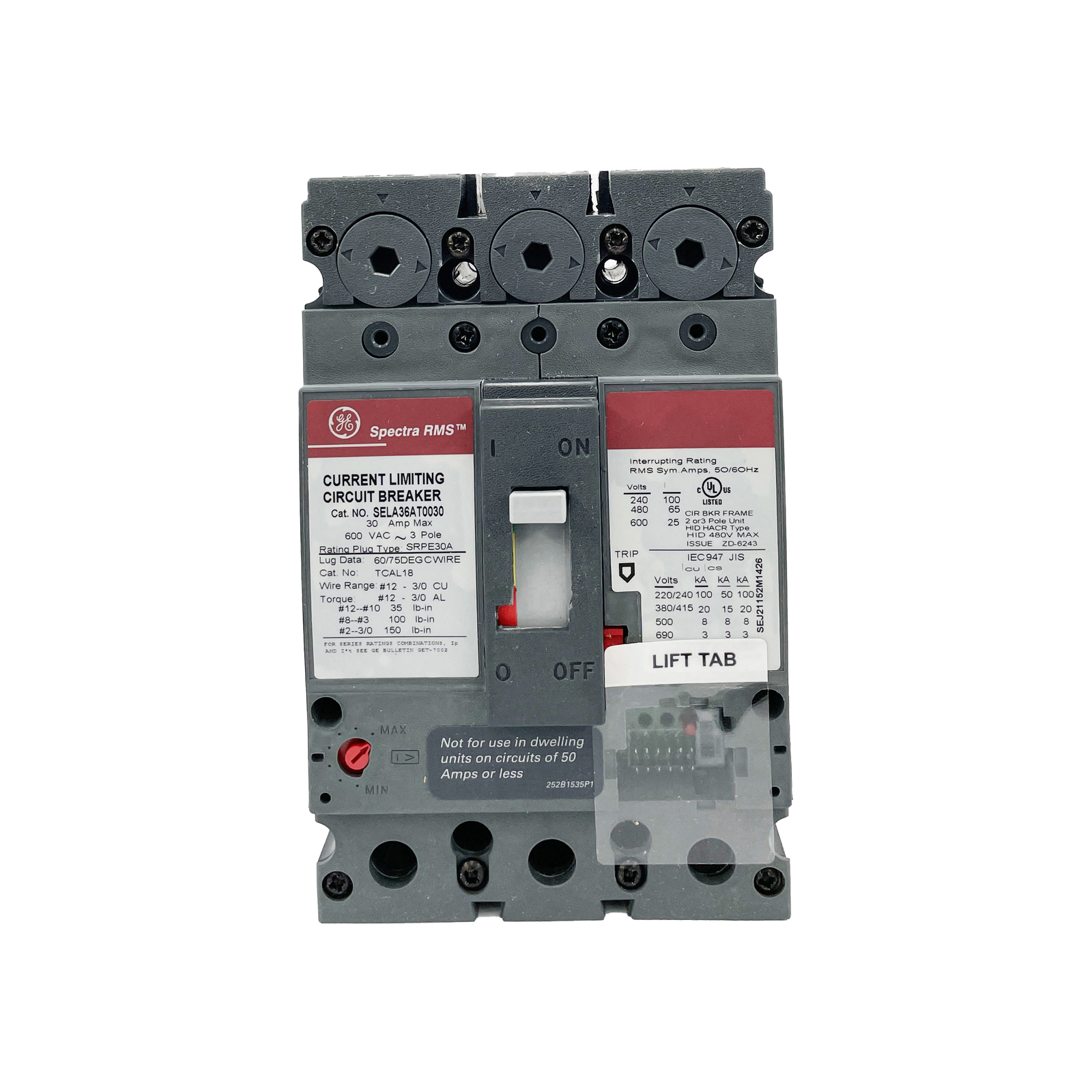 NIB – GE – SELA36AT0030 – Molded Case Circuit Breaker – 30A, 3-Phases, 600V