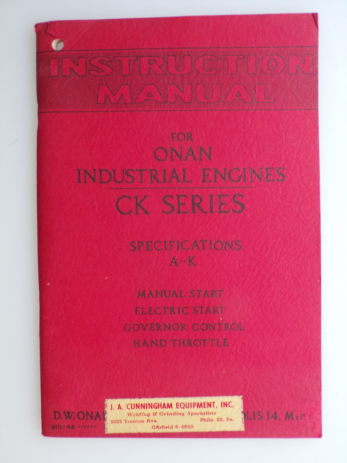 Onan Instruction Manual CK Series Industrial Engines 1953