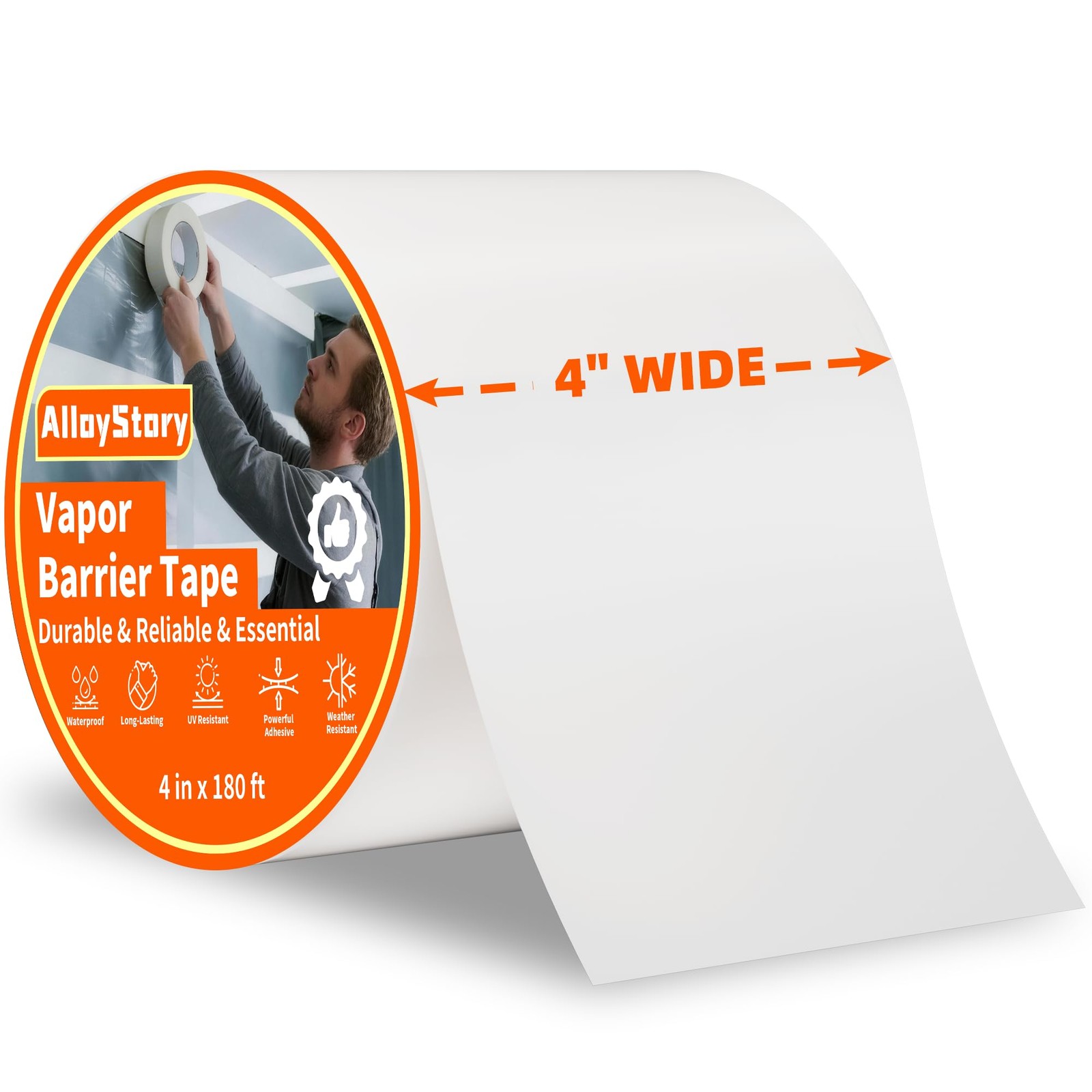 Vapor Barrier Tape 4 Inch X 180 Feet,White Moisture Barrier Tape,Heavy Duty Craw