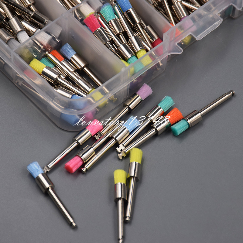 200Pc White Mixed Colors Nylon Flat Dental Polishing Polisher Brush Latch Prophy