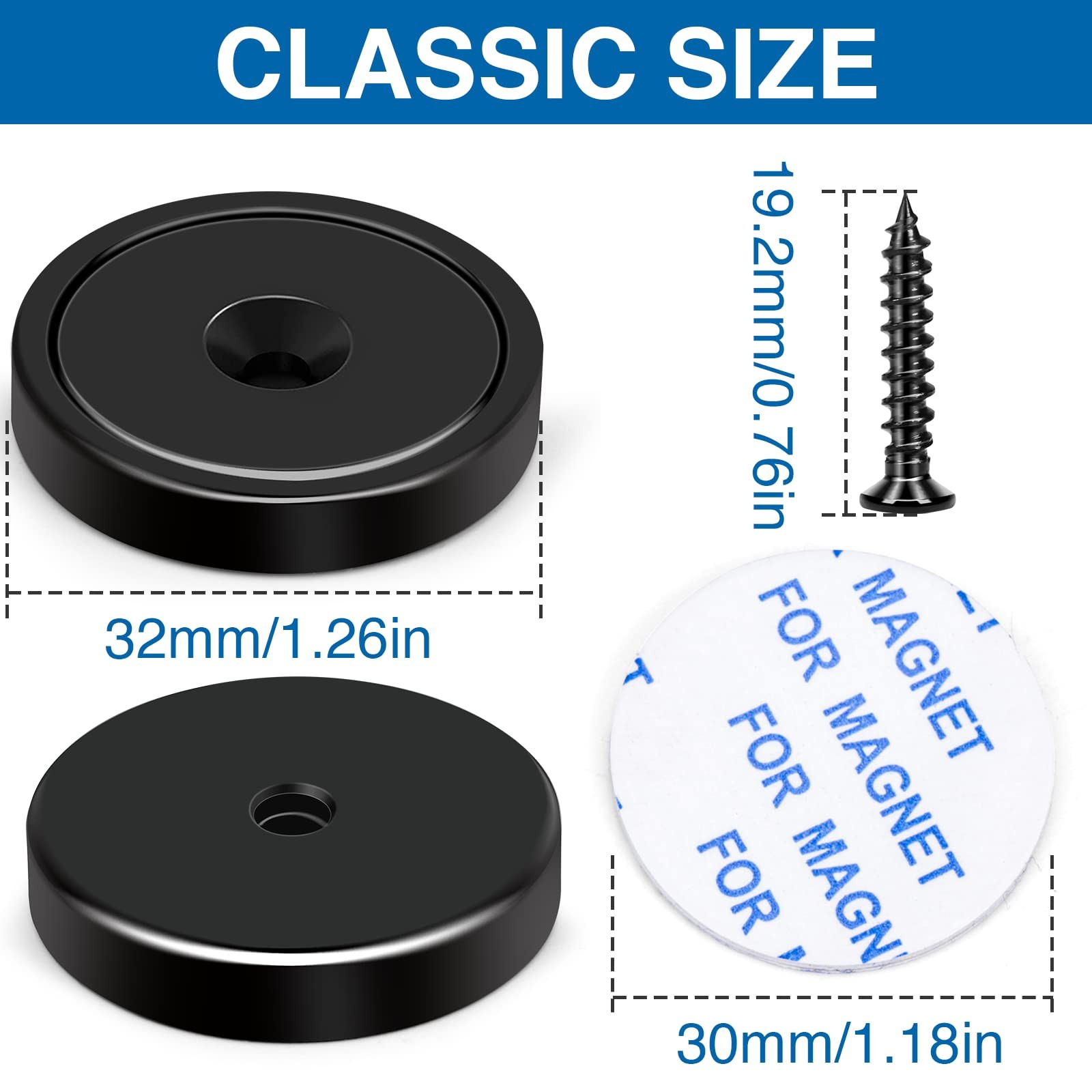 Strong Magnets with Holes and Screws, 110 lbs, Pack of 6