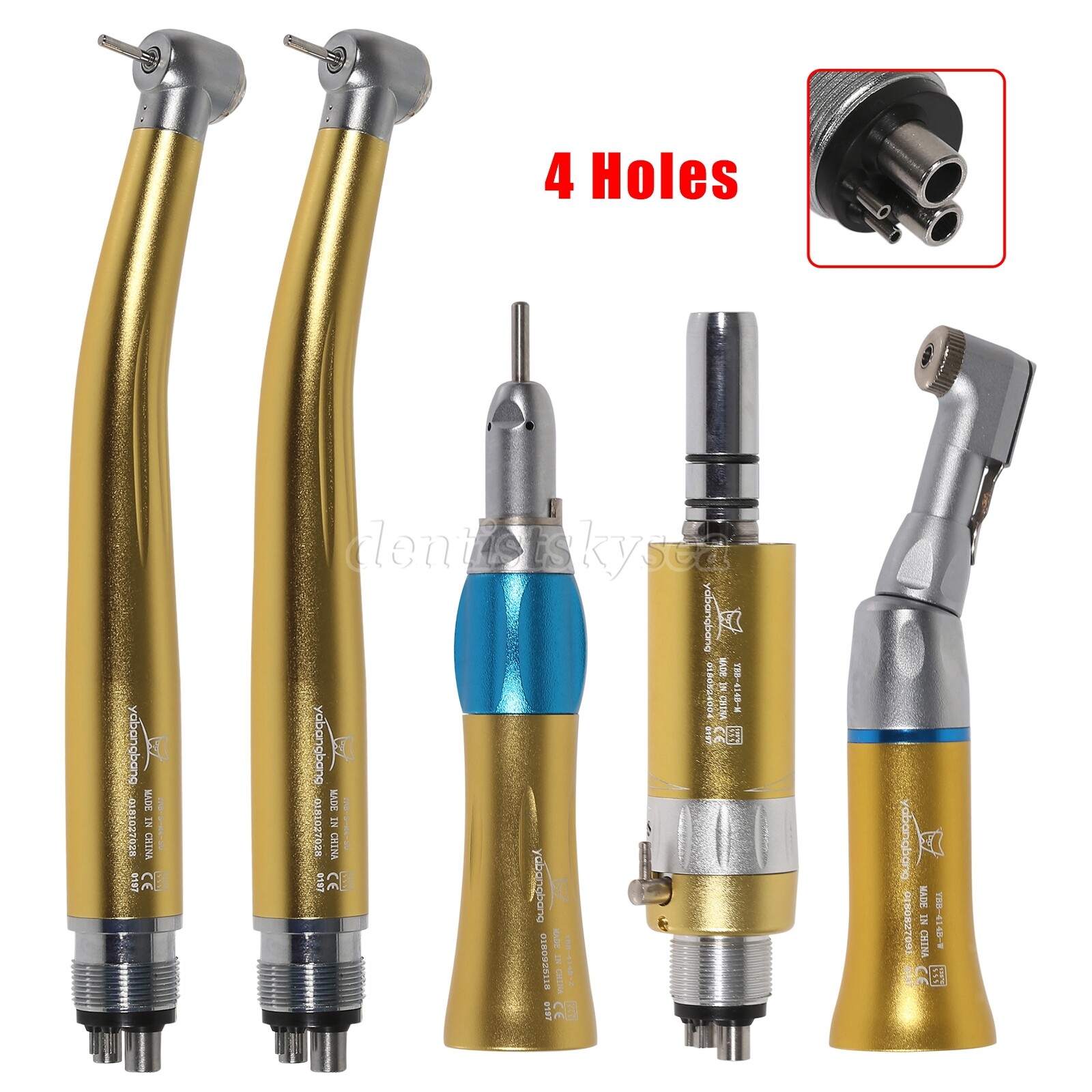 High Speed /Low Speed Handpiece Kit 4Holes Contra Angle Golden Dental