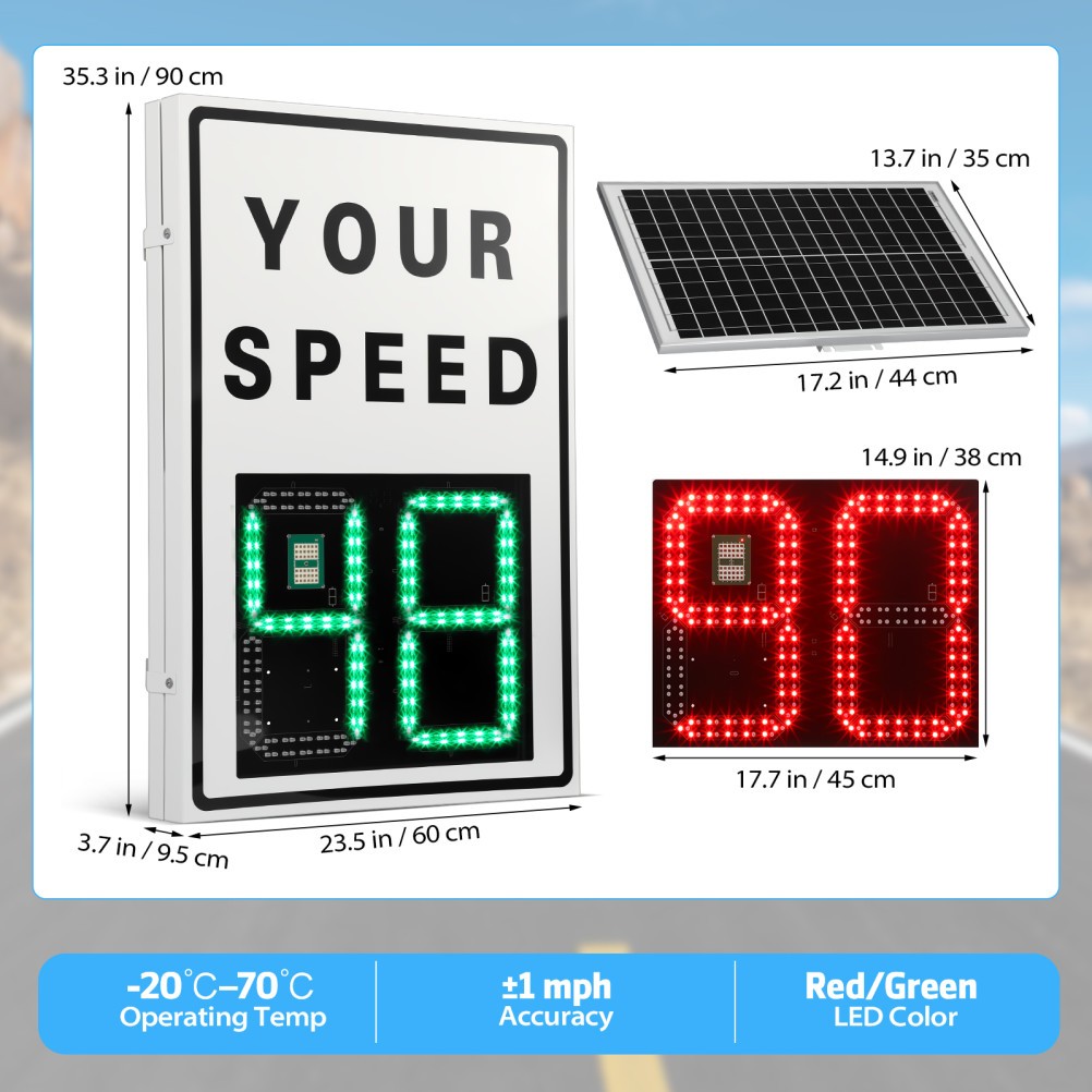 Solar Powered Radar Speed Sign 90*60cm Wireless Speed Display Waterproof IP65