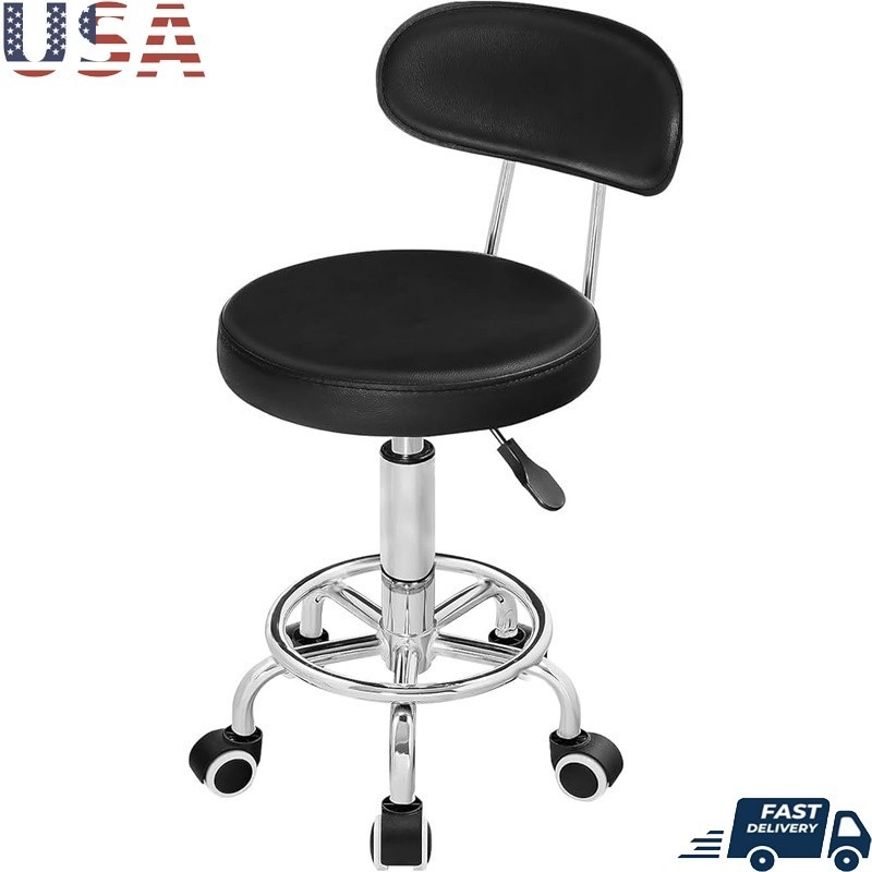 Height Adjustable Drafting Chair Rolling Stool Ergonomic 360° Rotation PU Seat