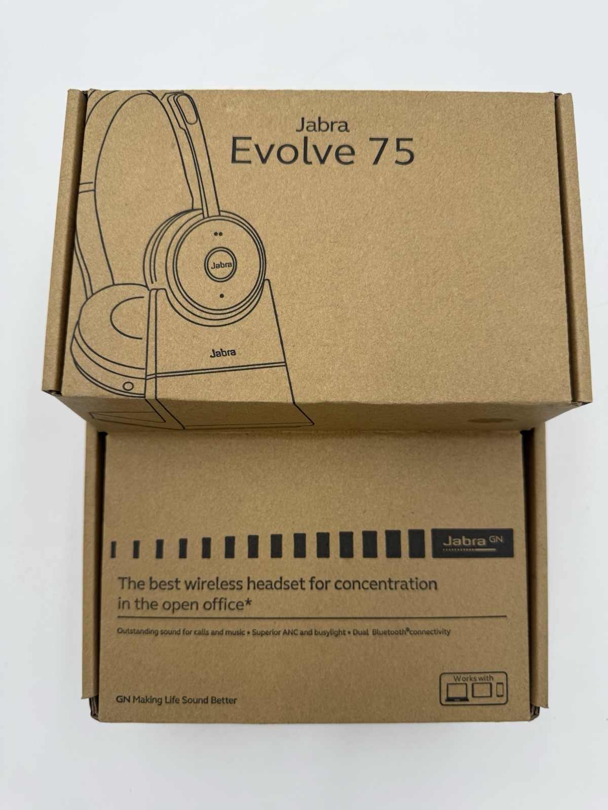 Jabra Evolve 75 MS Wireless Bluetooth Headset Link 370 USB Charging Stand ANC