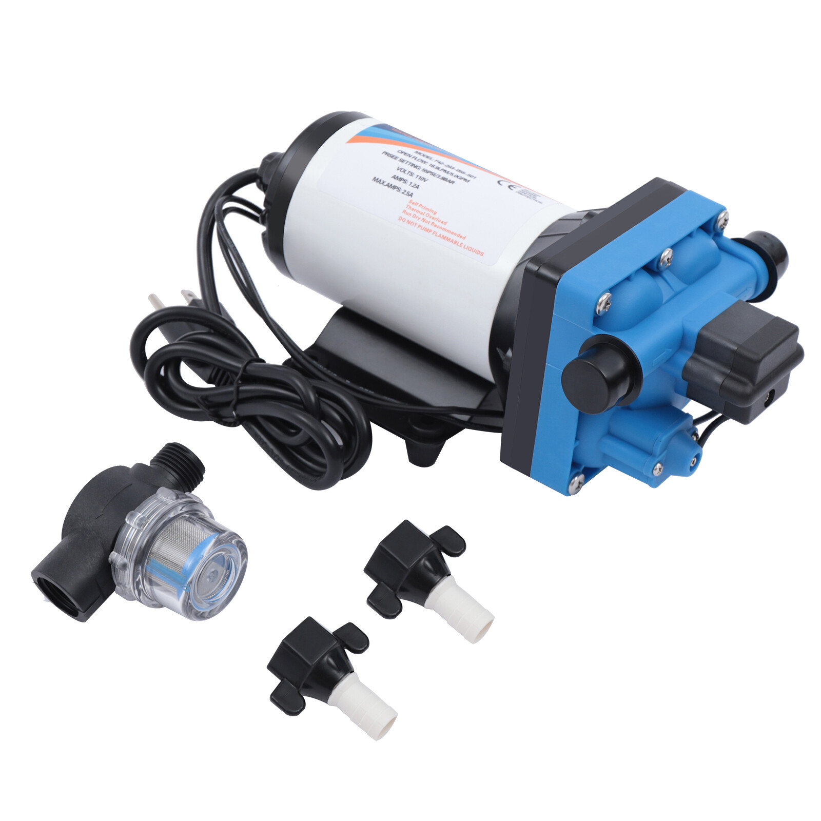 110V Self Priming Water Pressure Diaphragm Pump 55 PSI for Home/Caravan/Marine