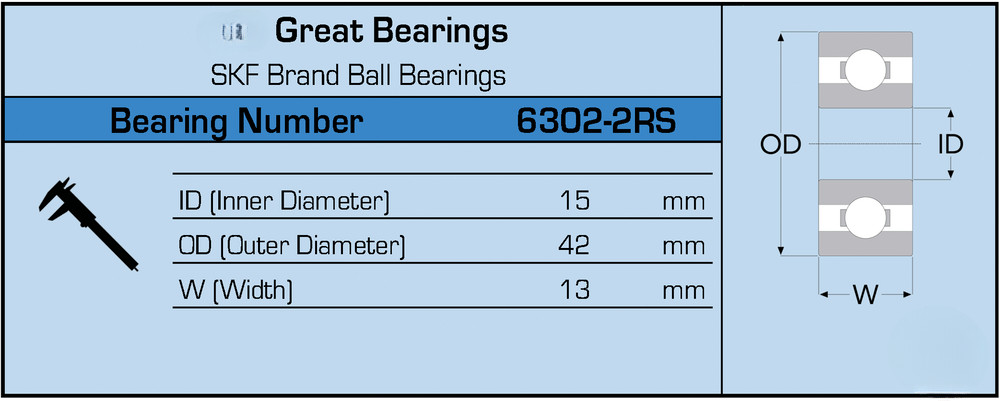 NEW 6302-2RS C3 SKF Brand Rubber Seal Ball Bearing6302-2RS C3 15x42x13mm