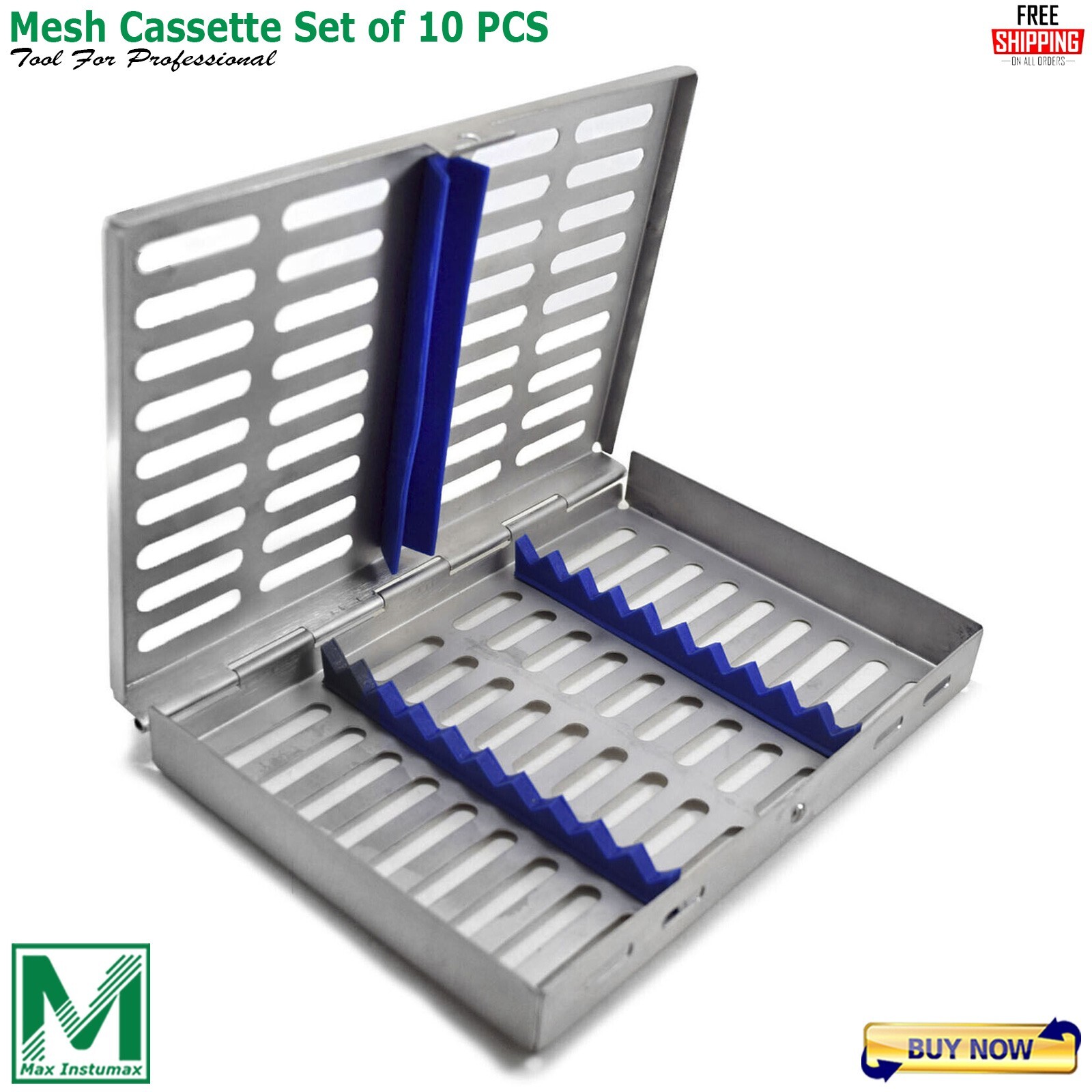 PREMIUM DENTAL AUTOCLAVE STERILIZATION CASSETTE RACK BOX TRAY FOR 10 INSTRUMENTS