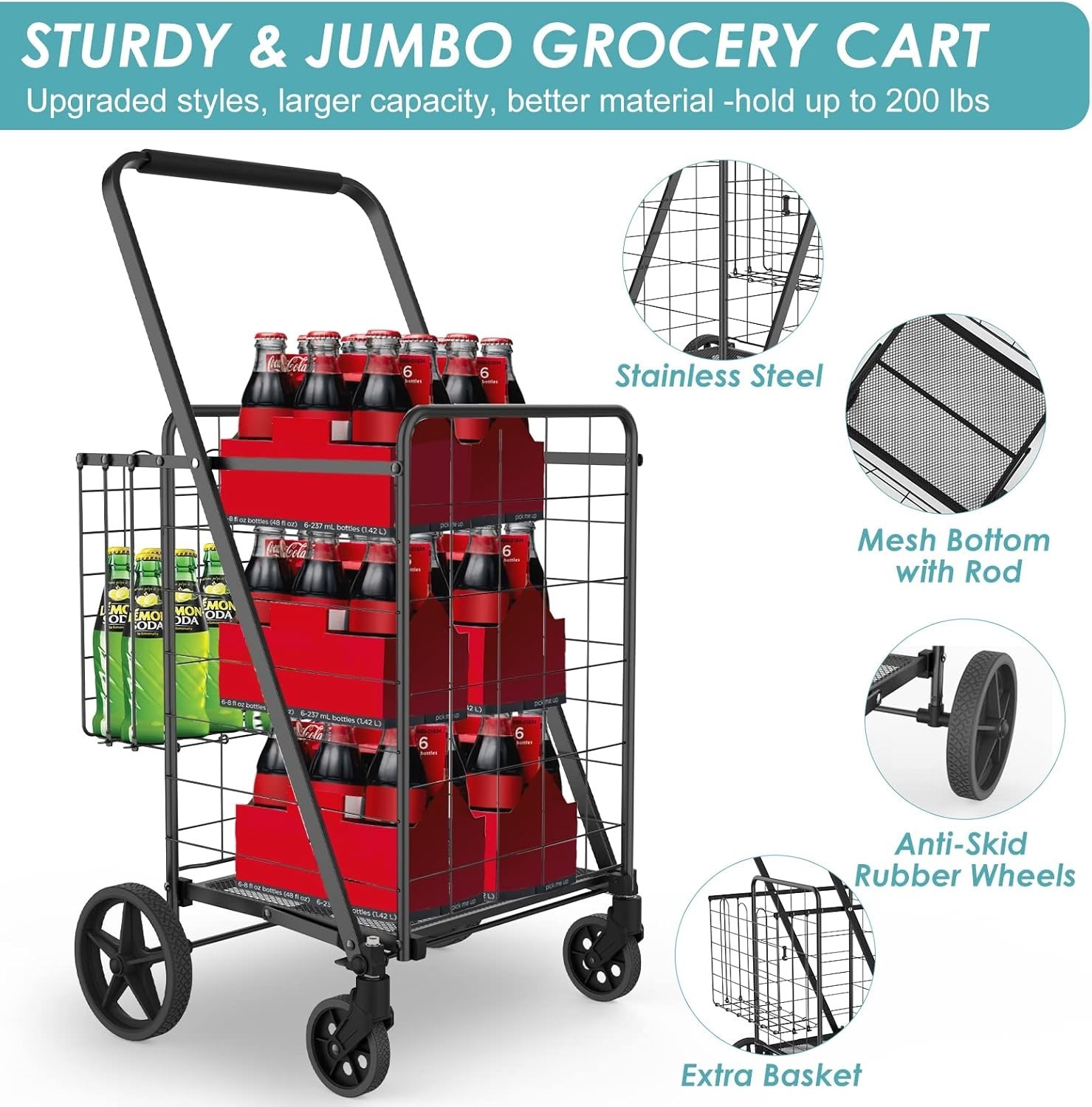 Upgraded Shopping Cart for Groceries,330LBS Jumbo Grocery Cart with Waterproo…