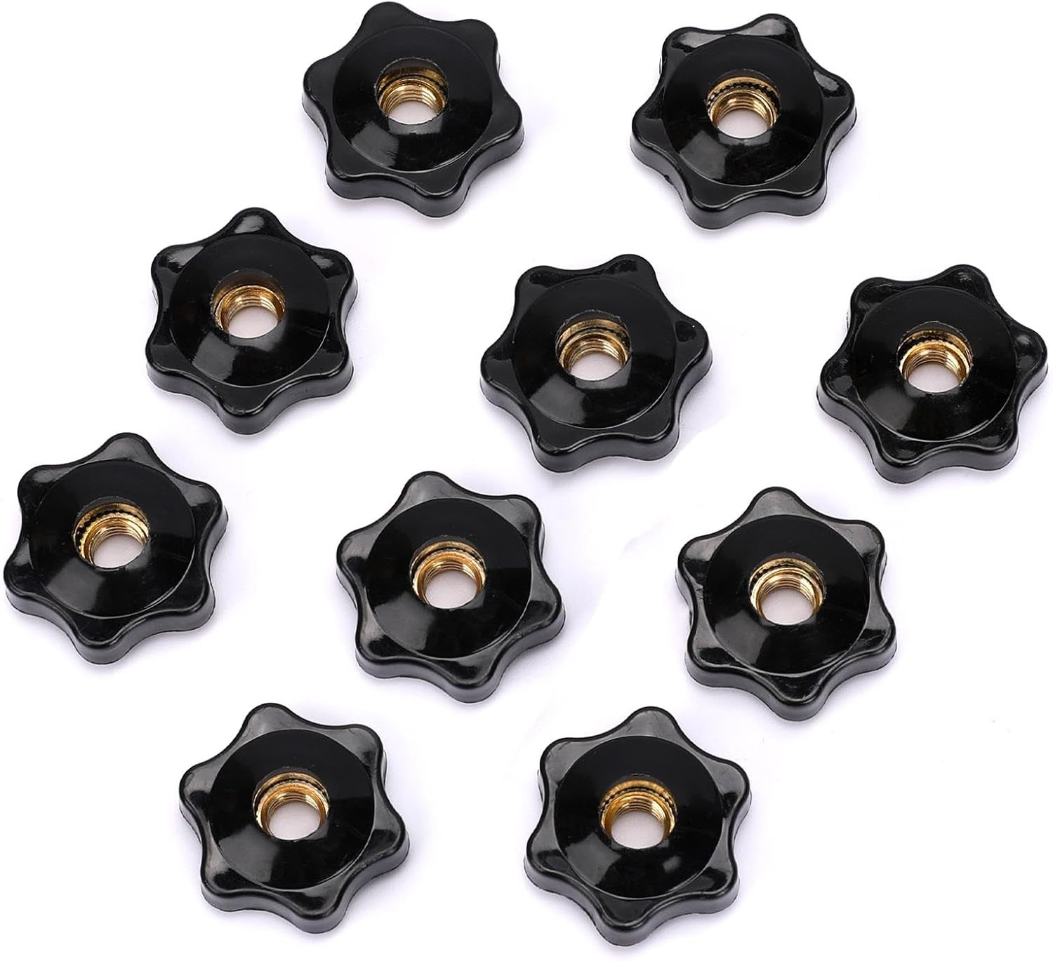 10 Pack 6 Star Knobs 1/4 Inch 20 Female Threaded Hexagon Head Thru Knob Clamping