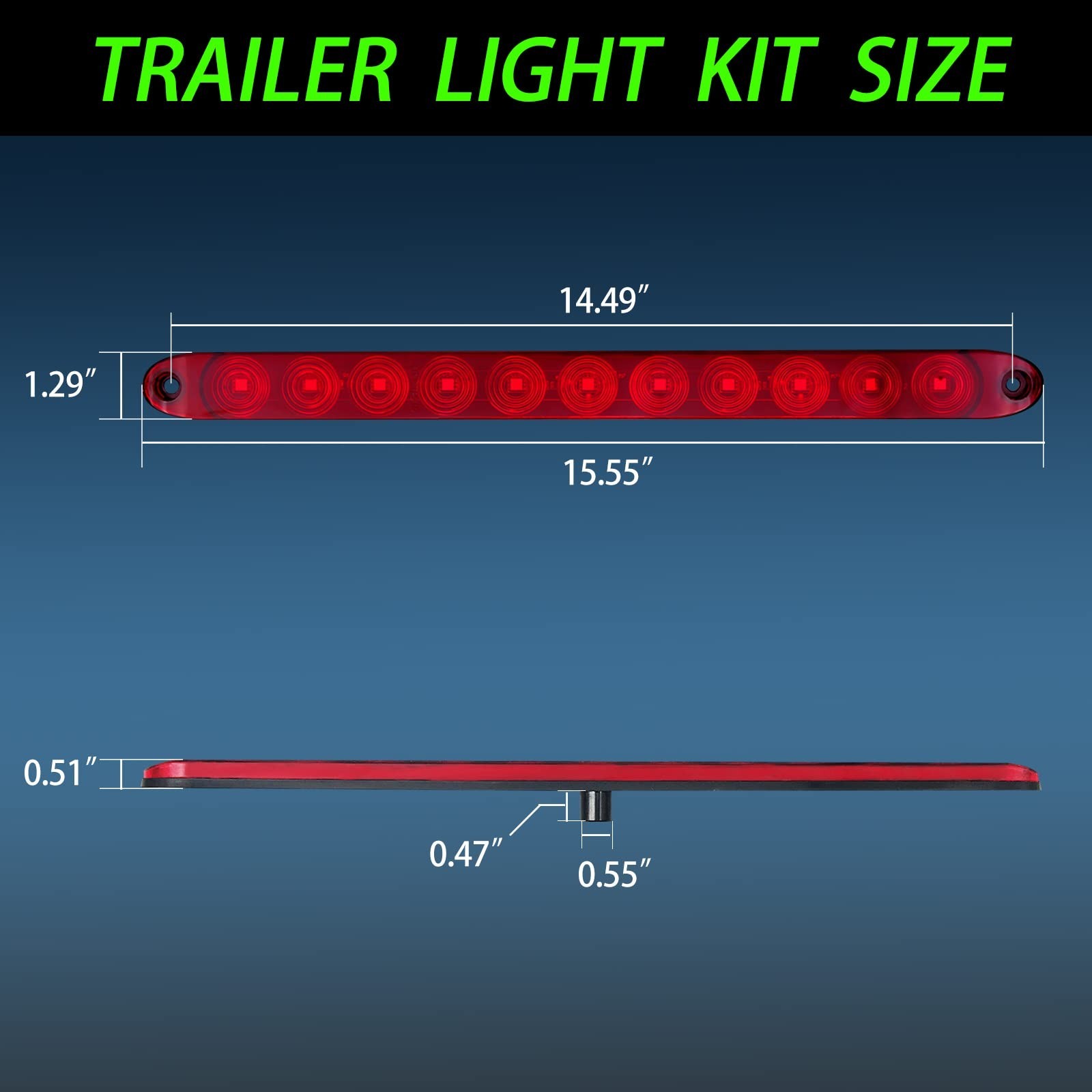 Led Trailer Light Bar,15inch Red Led Lights, Brake Stop Turn 3rd Brake Light,…