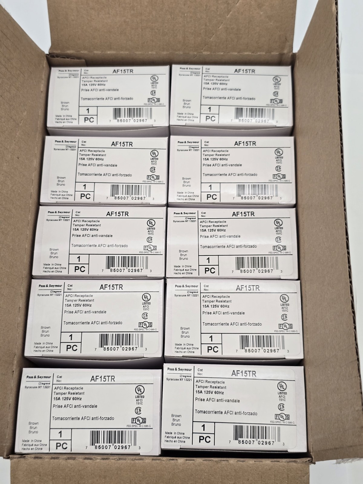 10PC Pass & Seymour AF15TR Tamper-Resistant AFCI Receptacle 15A 125V 60Hz