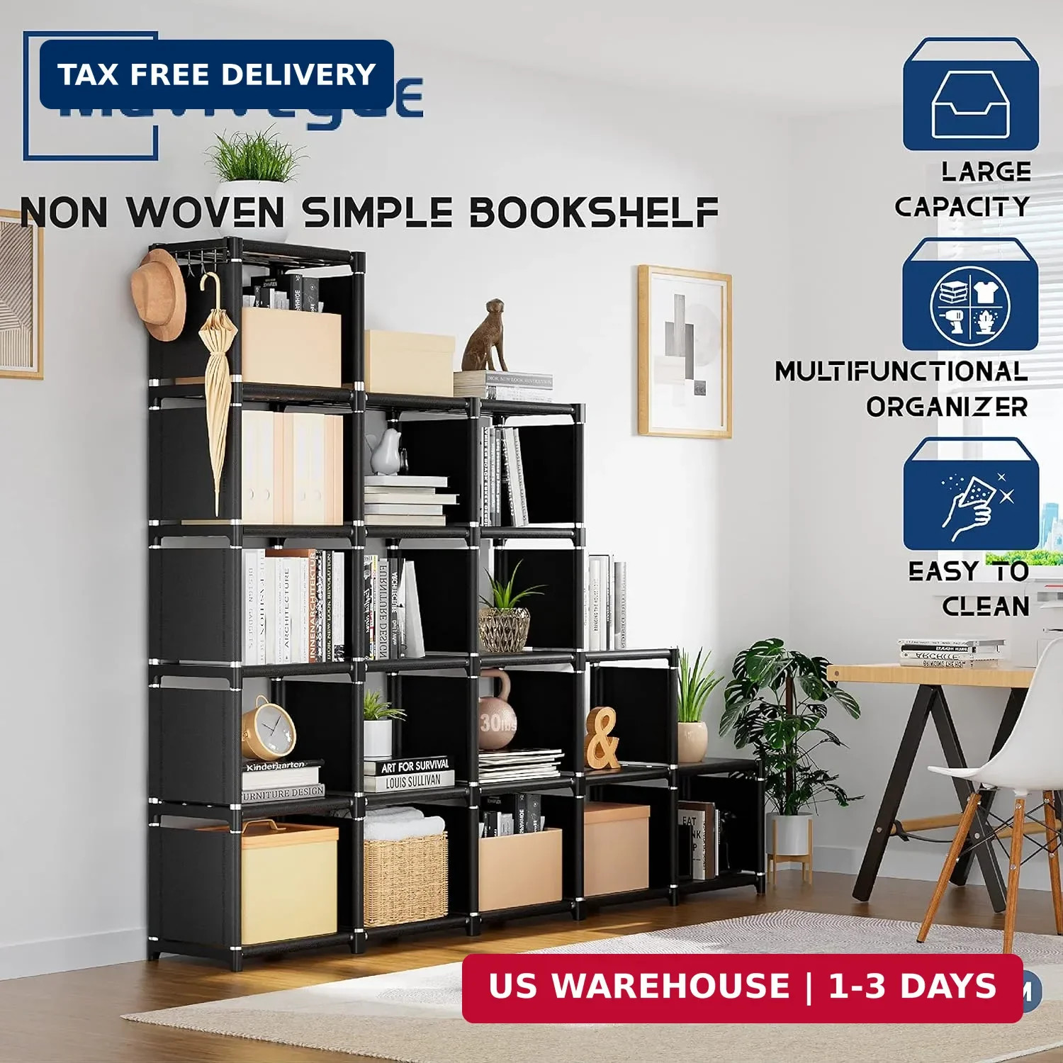 Bookcase, 18-Cube Extra Large Book Shelf, DIY Cube Storage Organizer for Bedroom