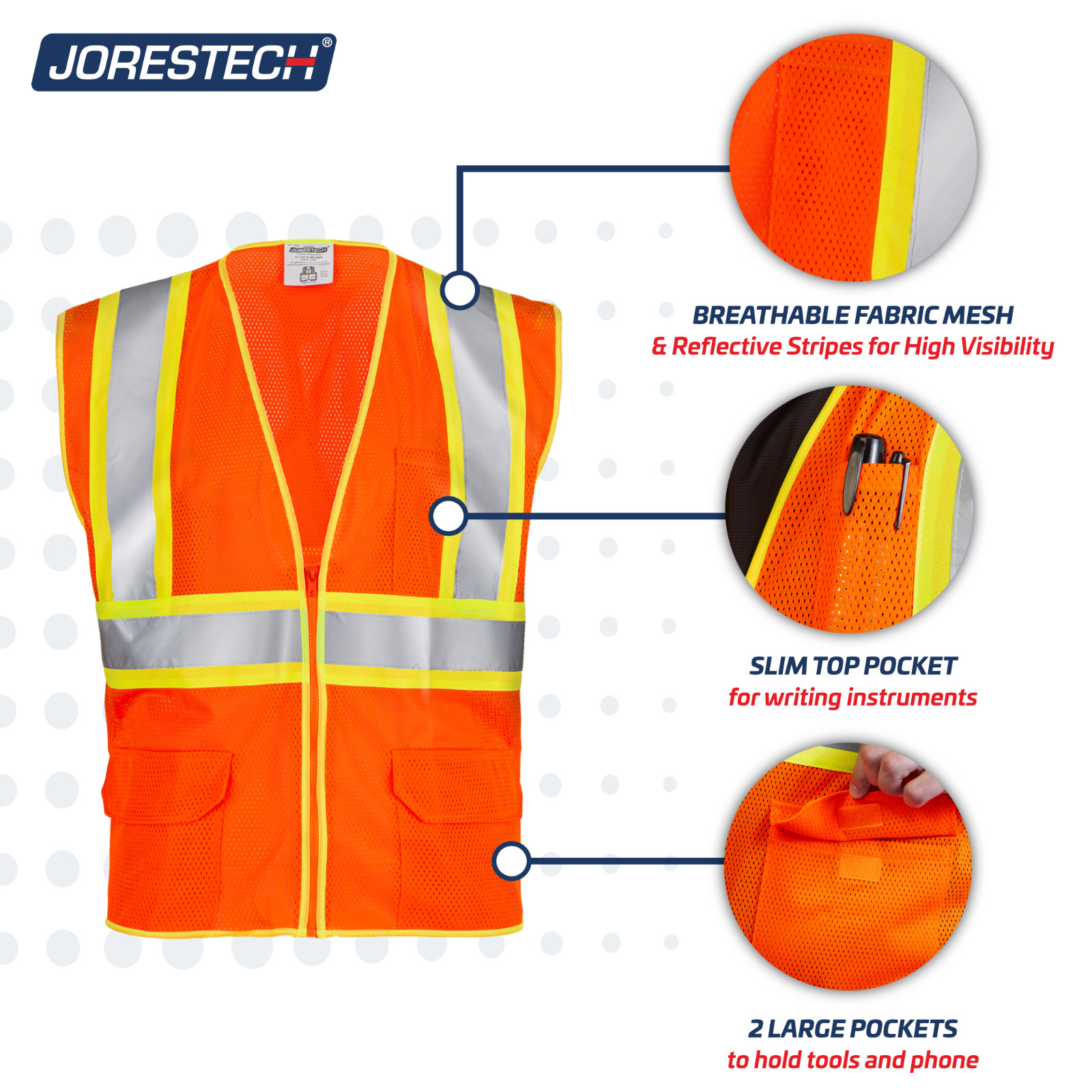 Safety Vest Staff Printed Pockets Class 2 Type R Two toned High Vis JORESTECH