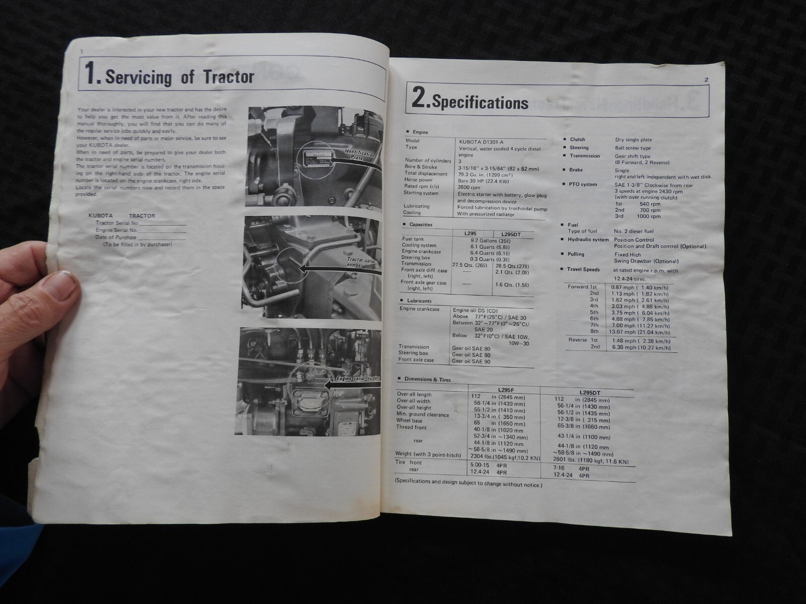 1976-1985 GENUINE KUBOTA L295 L295DT TRACTOR OPERATORS MANUAL + PARTS CATALOG