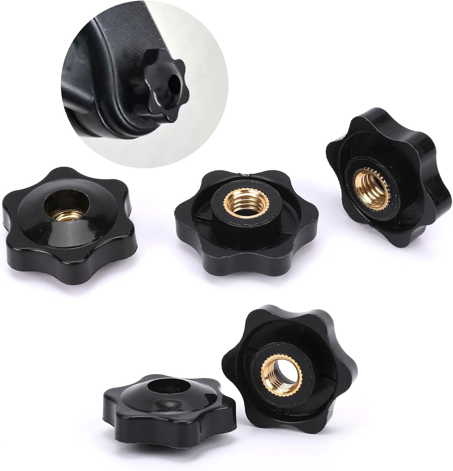 10 Pack 6 Star Knobs 1/4 Inch 20 Female Threaded Hexagon Head Thru Knob Clamping