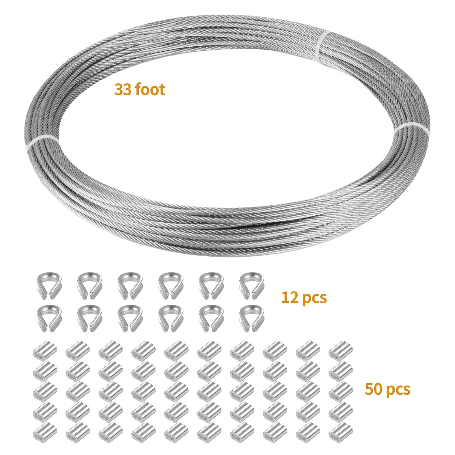 1/16 inch Stainless Steel 304 Aircraft Cable Wire Rope Marine Grade, 33 FT Lengt