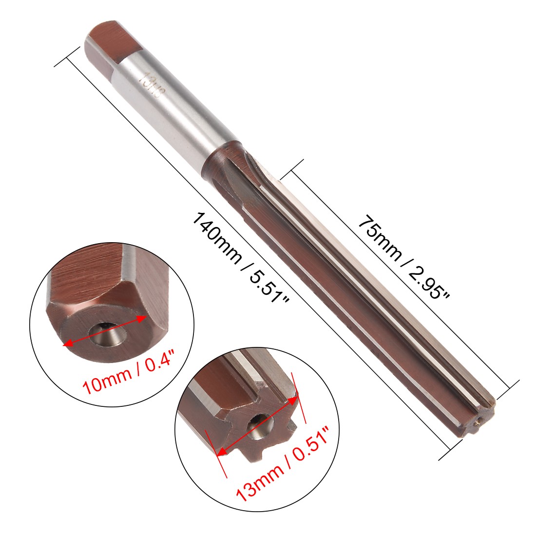 13mm Hand Reamer H8 6 Straight Flutes Hand Milling Cutter Tool Metric Drill Bit