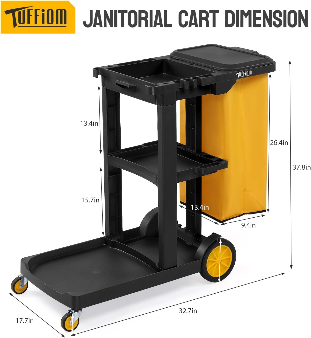 Traditional Cleaning 3-Shelf Janitorial Cart, 500 Lbs Capacity Housekeeping Cart