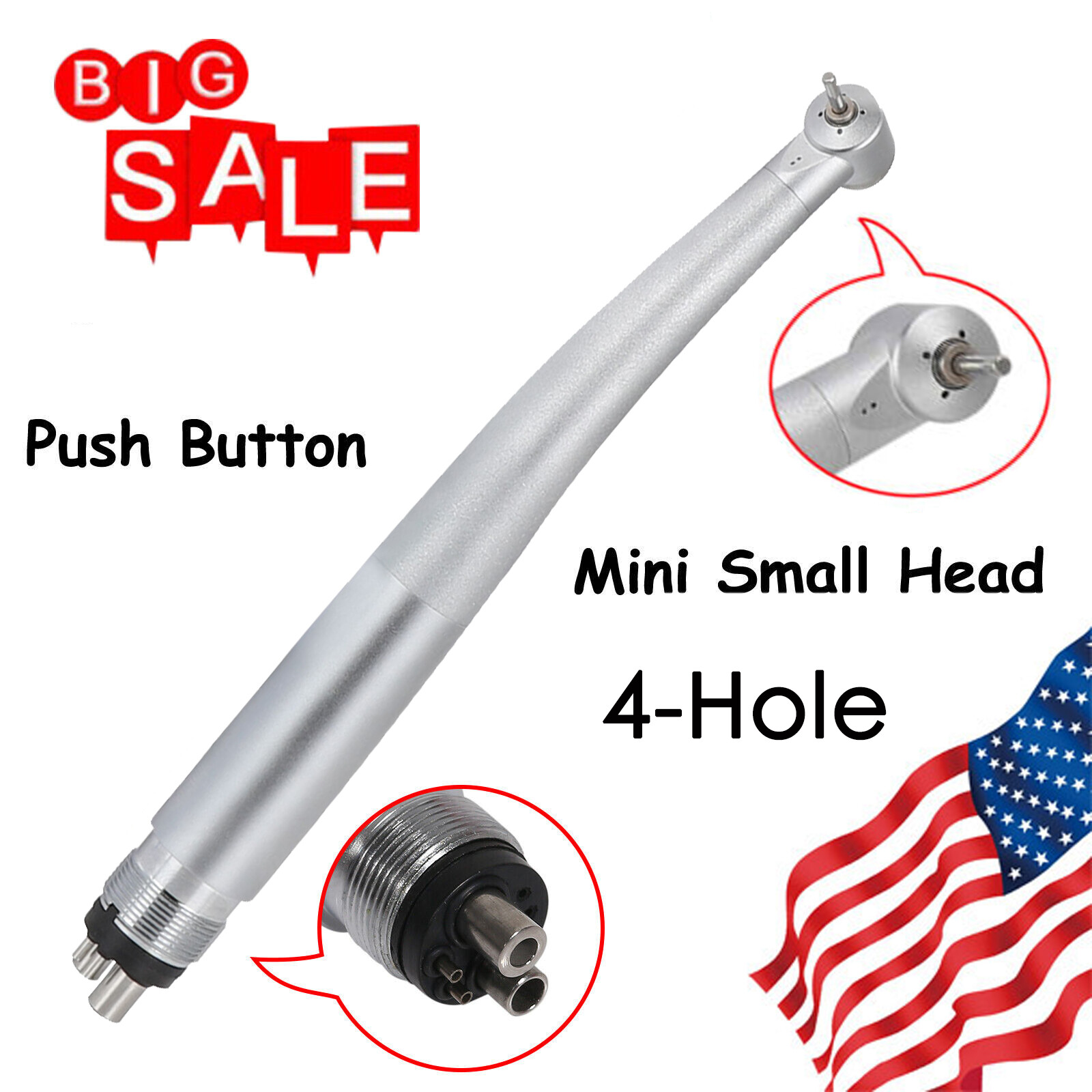 10 Pcs Dental High Speed Handpiece Pediatric Push Button Mini Small Head 4 Hole