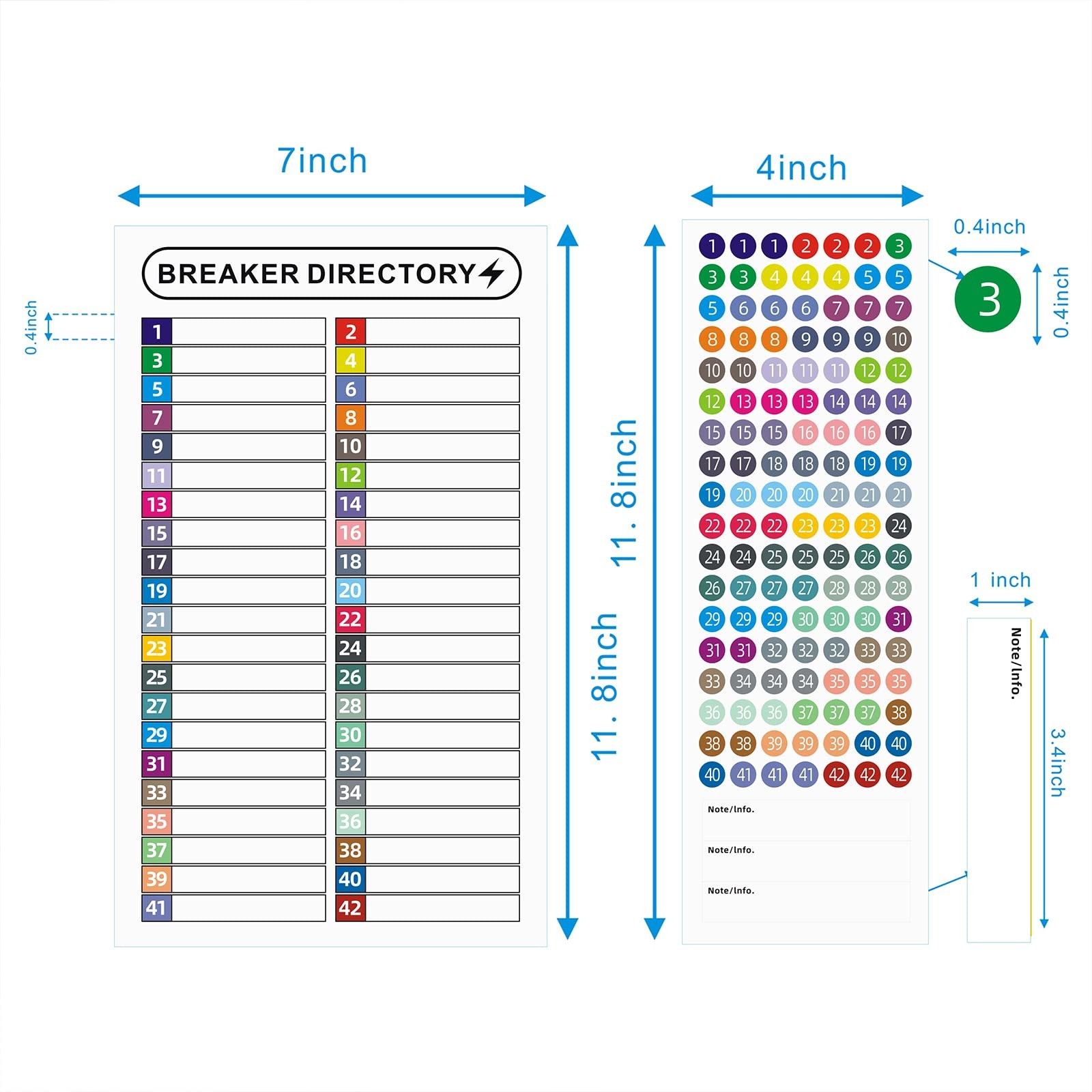 16 Sheets Breaker Panel Labels Electrical Box 11.8 x 7.1 inches, Mix Colors